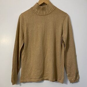Sharon Young gold metallic knit sequin mock neck top